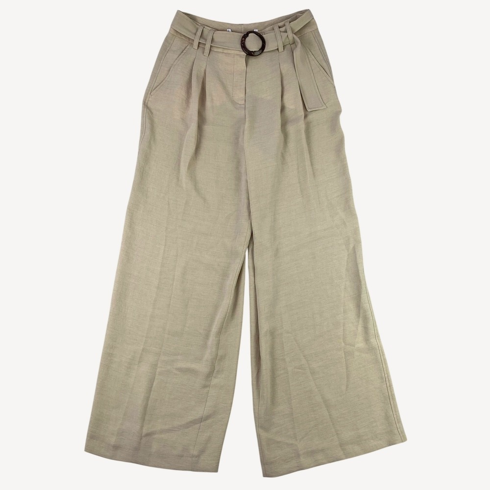 Raffaello Rossi Trouser Pants Womens 10 Khaki High Rise Wide Leg‎ Belted Luxury
